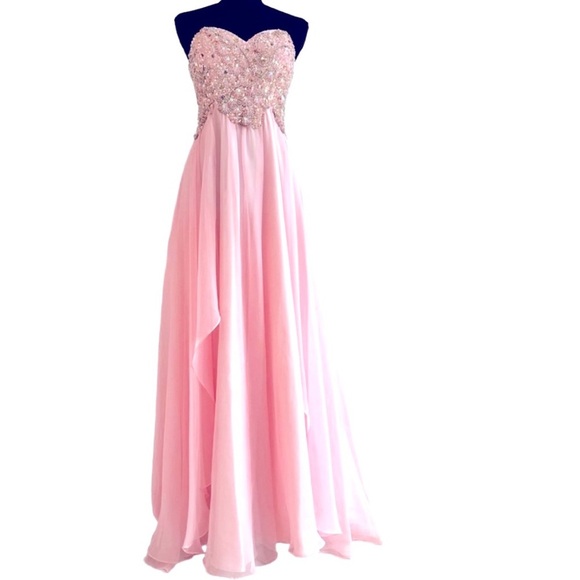 ALYCE PARIS ~ Elegant Blush Pink Chiffon Silky Dress w/Rhinestones size 6
